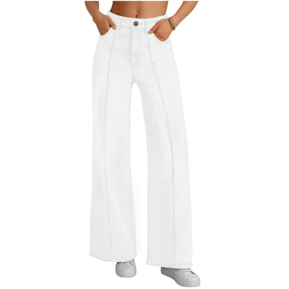 Womens High Rise Summer Wide Leg Jeans Baggy Straight Stretch Denim Pants Casual Loose Fit Trousers with Pockets