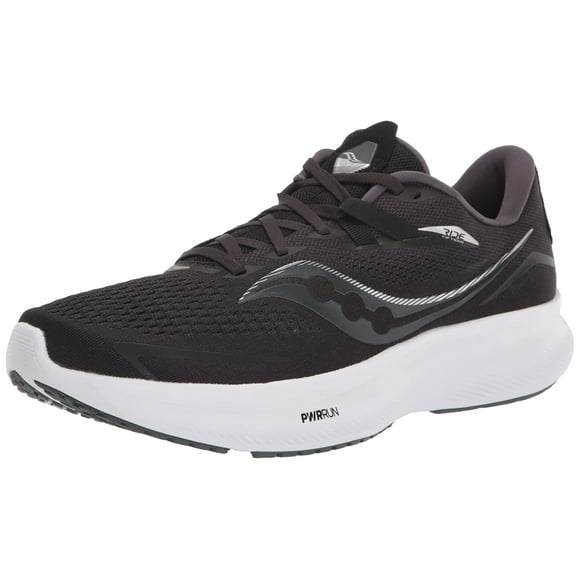 Saucony Men's Ride 15 Running Shoe, Black/White, 12