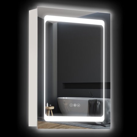 Newboti LED Lighted Medicine Cabinet with Mirror, Wall-Mounted Plug-In Bathroom Organizer with 3 Storage Shelves 114017504528526