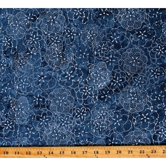 Cotton Artisan Batiks Kasuri Blue Flowers Dotted Florals Cotton Fabric Print by the Yard (AMD-20834-4BLUE)