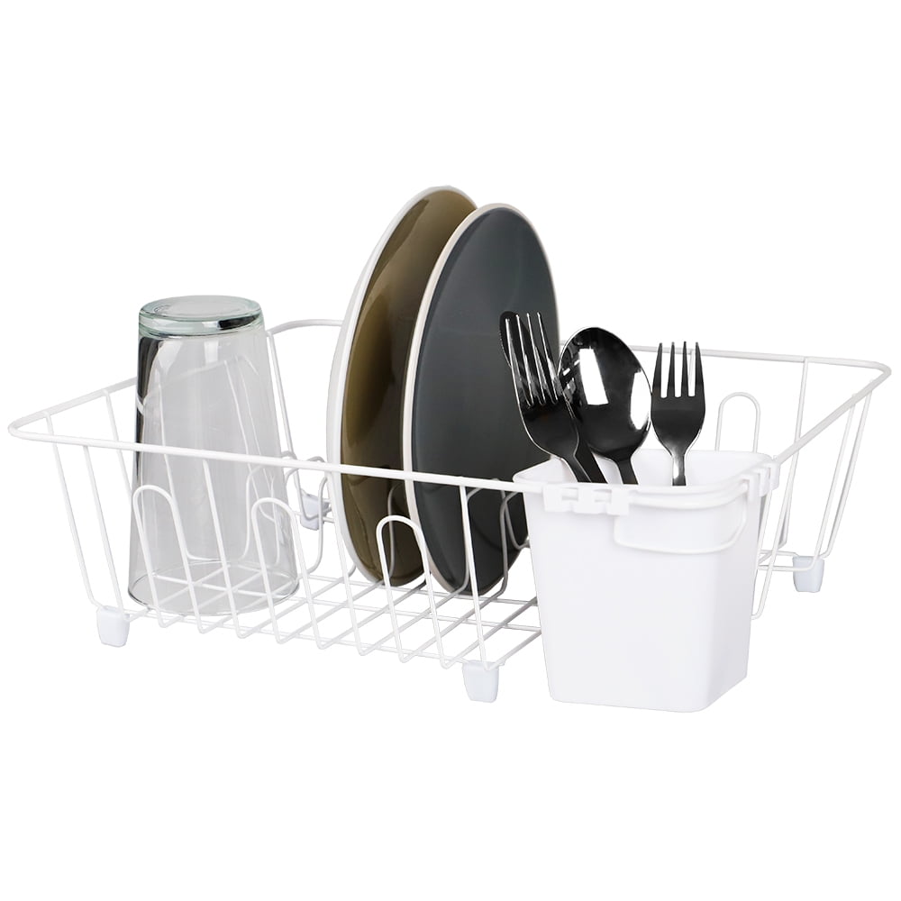 Home Basics Small Vinyl Coated Wire Dish Rack with Utensil Holder ...