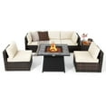 thumbnail image 1 of Gymax Set of 7 Patio Furniture Set w/ 35'' Propane Gas Fire Pit Table & Waterproof Cover Off White, 1 of 7
