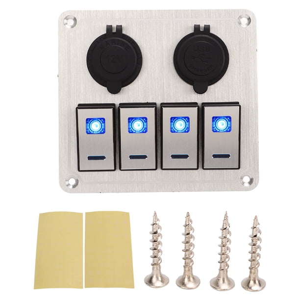 Panel de interruptores de modificación de automóvil, interruptores de encendido y apagado basculantes de aluminio de 4 bandas con paneles Panel de interruptor de palanca de aluminio de banda Ren