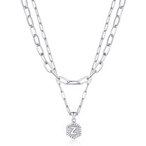 Bestyle Layered Initial Necklace for Women, 2PCS Stainless Steel Letter Z Pendant Necklace & Paperclip Chain Choker Jewelry Gift