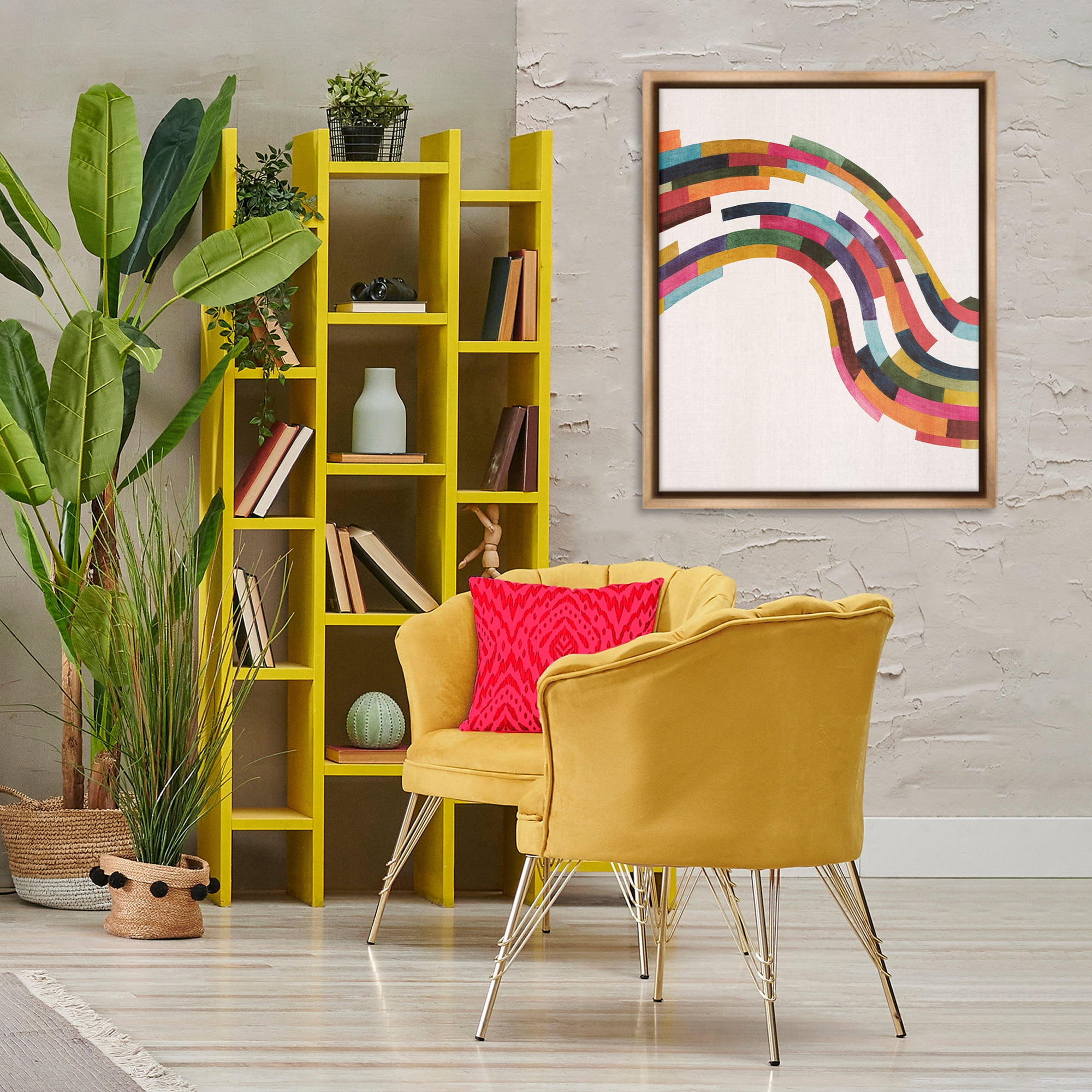 Stupell Industries Modern Geometric Wave Design Abstract Painting Brown Floater Framed Canvas Art Print Wall Art, 25 x 31