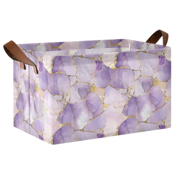 Yayeee Foldable Storage Basket for Shelves Waterproof Cloth Bins with Handles, Pastel Purple Marble Pattern