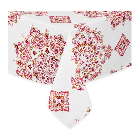 Echo Design Medallion Print Tablecloth, 60 x 84 Inches, Fuschia and White, Polyester Cotton