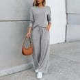 thumbnail image 4 of SUNBS 2 Piece Outfits Women Fall Lounge Sets Crew Neck Tops Wide Leg Pants Vacation Travel Sweatsuits with Pockets, 4 of 7