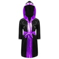 thumbnail image 1 of Doomiva Enfants Garçons Robe de Boxe Art Martial Muay Thaï Uniforme Manches Longues Kick Boxe Robe à Capuche Tenues Noir&Violet B 8, 1 of 5