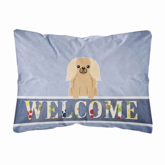 Carolines Treasures BB5685PW1216 Pekingese Fawn Sable Welcome Canvas Fabric Decorative Pillow, 12H x16W, multicolor