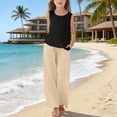 thumbnail image 2 of XXWXYD Girls Linen Pants Set Two Piece Summer Casual Beach Vacation Outfits Sleeveless Tank Top Wide Leg Business Clothes Toddler Girl Vacation Outfits, 2 of 5