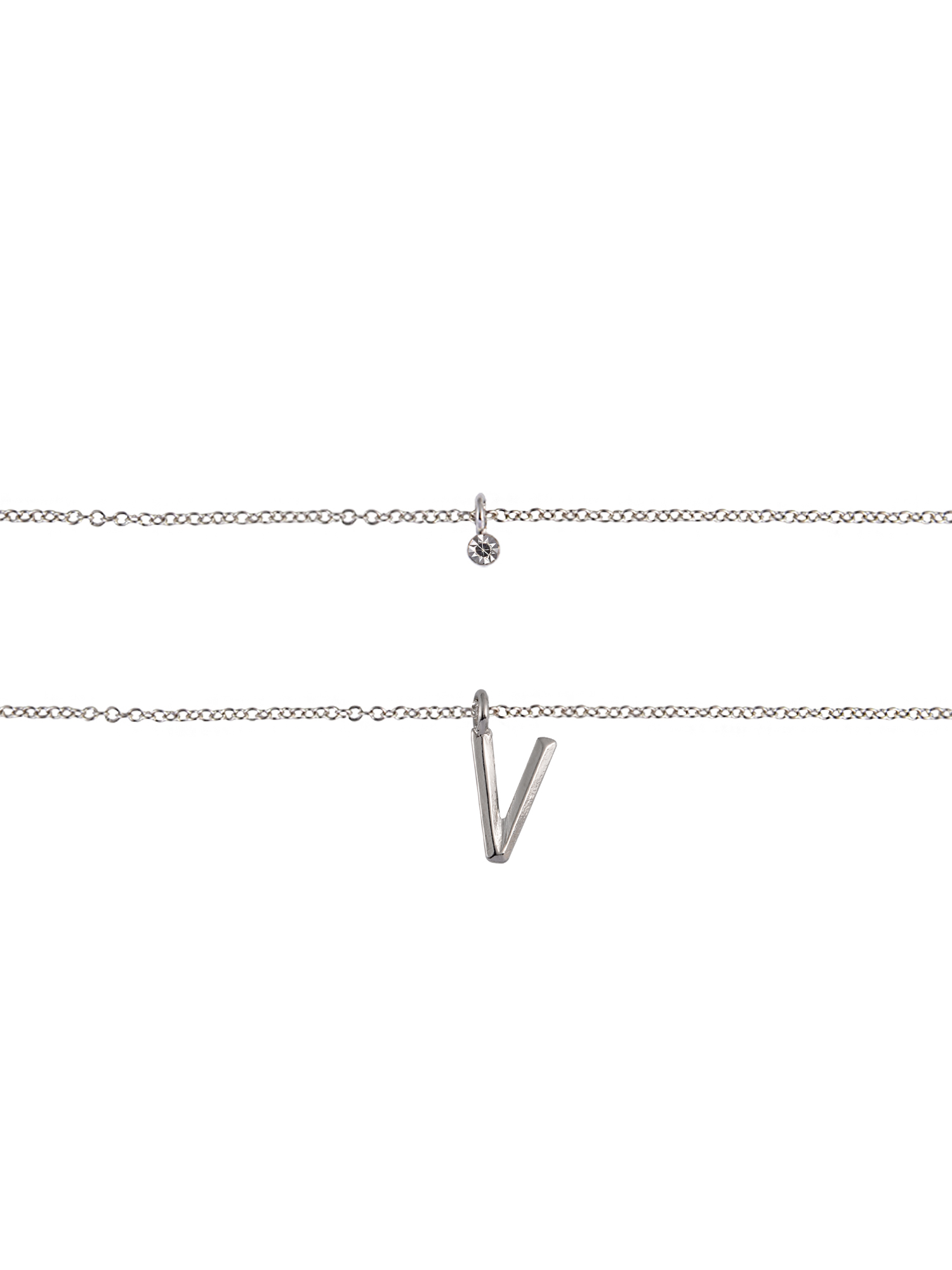 Time and Tru Silvertone Rolo Chain 2 Row Initial "V" Pendant Necklace