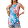 thumbnail image 4 of Women Crew Neck Twisted Hem Tie Dyed Print Tank Top, 4 of 7