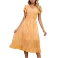 thumbnail image 2 of Wycnly Maxi Dresses for Women Short Sleeve V-Neck Floral Print Summer Long Dress Beach Boho Ruffle Sleeve Flowy Swing A Line Dresses Yellow XXL, 2 of 7
