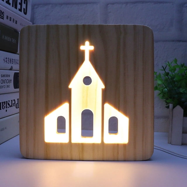 Lámpara de mesa LED tallada hueca de madera maciza con diseño de regalo empresarial con luz nocturna 3D creativa