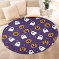 thumbnail image 4 of Halloween Purple Ghosts and Pumpkins Round Blanket,Comfortable Soft Flannel Throw Blanket,All Season,Warm Lightweight Blankets for Sofa Bed Couch Living Room Chair 60"x60", 4 of 5