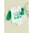 thumbnail image 4 of Elippeo Baby Romper 3M 6M 12M 18M  St Patricks Day Long Sleeve Crew Neck Shamrock Letters Print Fall Bodysuit Clothes for Girls Boys, 4 of 10