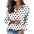 thumbnail image 2 of Yrmaups Polka Dot Button Down Long Sleeve Blouse for Women, V Neck Casual Shirt, Soft Lightweight Top for Office Travel Weekend Outing, White L, 2 of 5