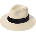 thumbnail image 1 of Women Straw Panama Hat Travel Fedora Beach Sun Hat Summer Wide Brim Straw Roll up Hat UPF 50+, 1 of 5