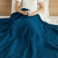 thumbnail image 2 of Madison Park Rowan 50x60" Contemporary Chenille Waffle Knit Throw in Navy, 2 of 9
