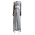 thumbnail image 3 of Women Sweatpants Wide Leg Drawstring Workout Casual Baggy Pants High Waist Light Gray L, 3 of 10