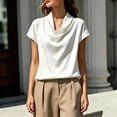 thumbnail image 5 of IUYRTFE Women's Draped Cowl Neck Short Sleeve Satin Blouse – Elegant Solid Color Summer Top for Office and Casual Daily Wear, 5 of 6