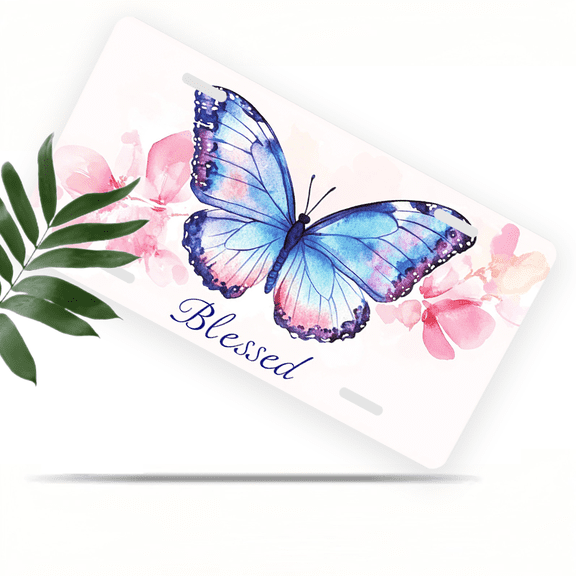 1 Pcs 2D Flat License Plate Covers & Frames, Blessed Butterfly For Decorative Front, Waterproof For Decoration Aluminum License Plate Covers & Frames Cover For Men Women, 12" X 6"