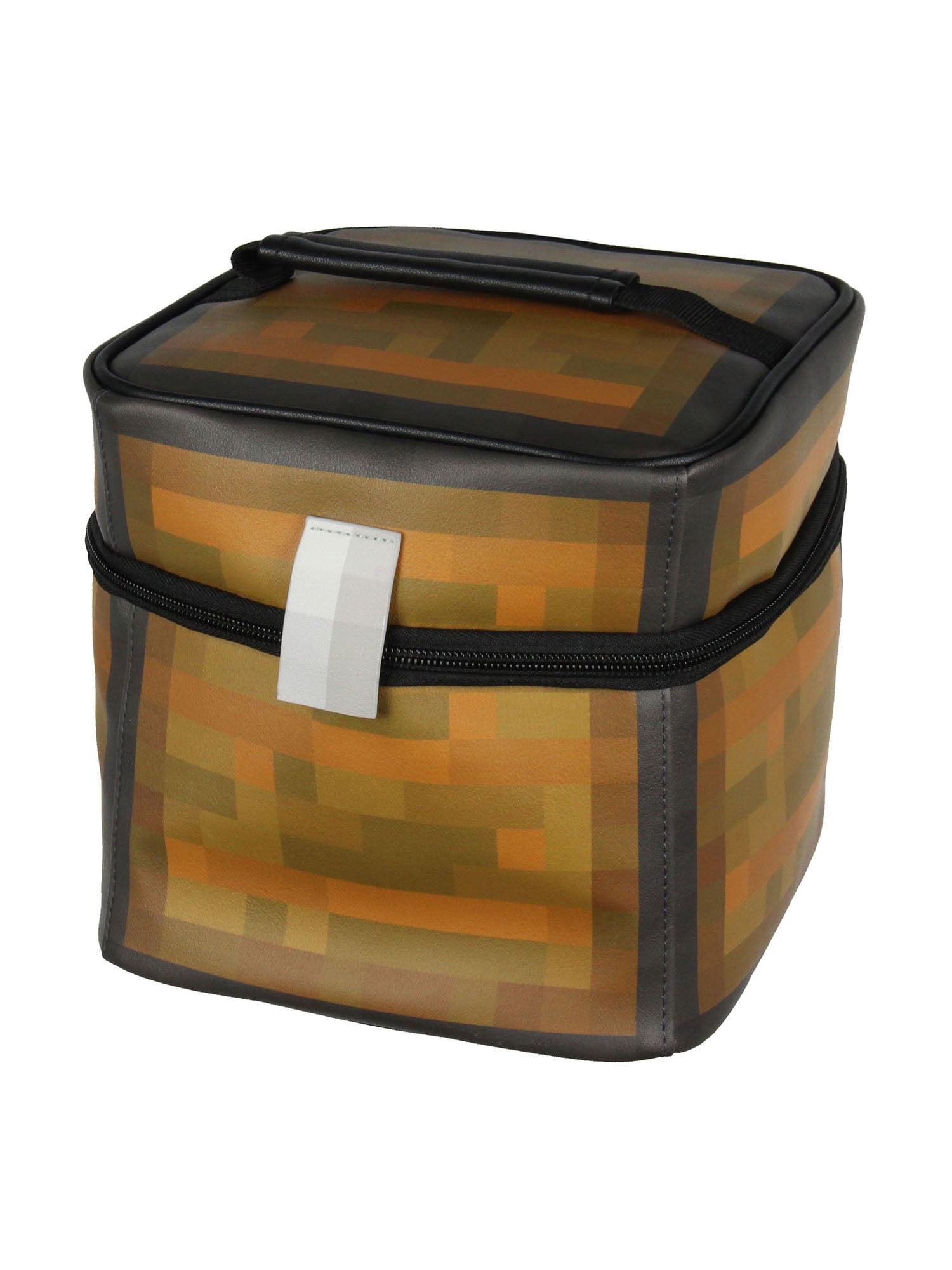 Minecraft Storage Chest Wooden Block Replica Design Insulated Zip Around Lunch Box with Carrying Handle Tote Bag 8"