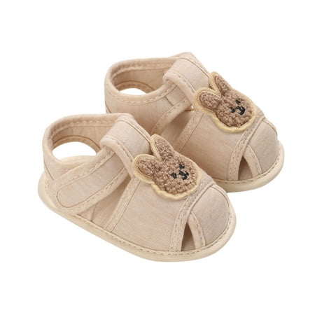 Meresysid Toddler Kids Infant Newborn Baby Summer Sandals Outside Wear Non-slip Breathable Small Baotou Soft Soled Cloth Shoes Beige