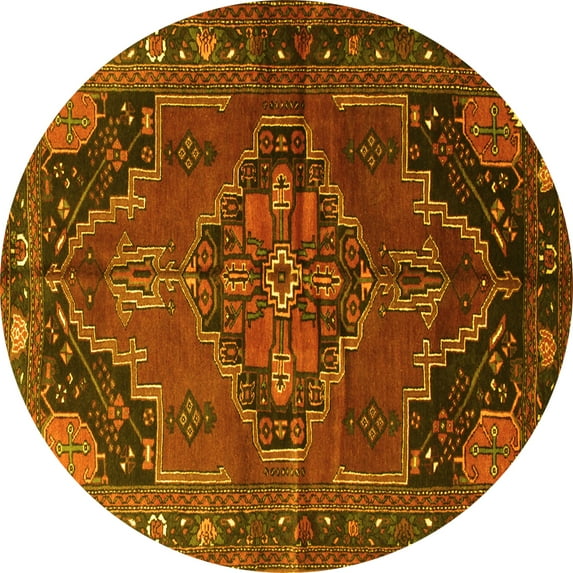 Ahgly Company Machine Washable Indoor Round Persian Yellow Traditional Area Rugs, 3' Round