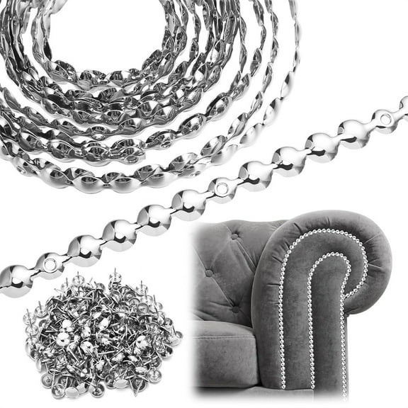 Triani 6Pcs Decorative Nailhead Strips for Furniture Upholstery Tack Strips 3.28 Ft Nailhead Trim with Single Tacks Upholstery Nail Strips Tool for Sofa Headboard Chair Furniture(Silver)