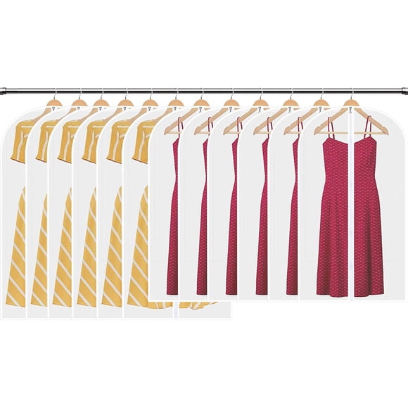 Pack of 12 PCS Garment Covers Protective PEVA Dustproof Bags Transparent Cover,6 x L (100 x 60 cm) 6 x XL (120 x 60 cm)(White)