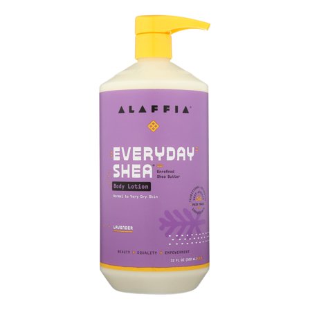 Alaffia EveryDay Shea Body Lotion - Normal to Very Dry Skin, Moisturizing Support for Hydrated, Soft, and Supple Skin with Shea Butter and Lemongrass, Fair Trade, Lavender, 32 Fl Oz