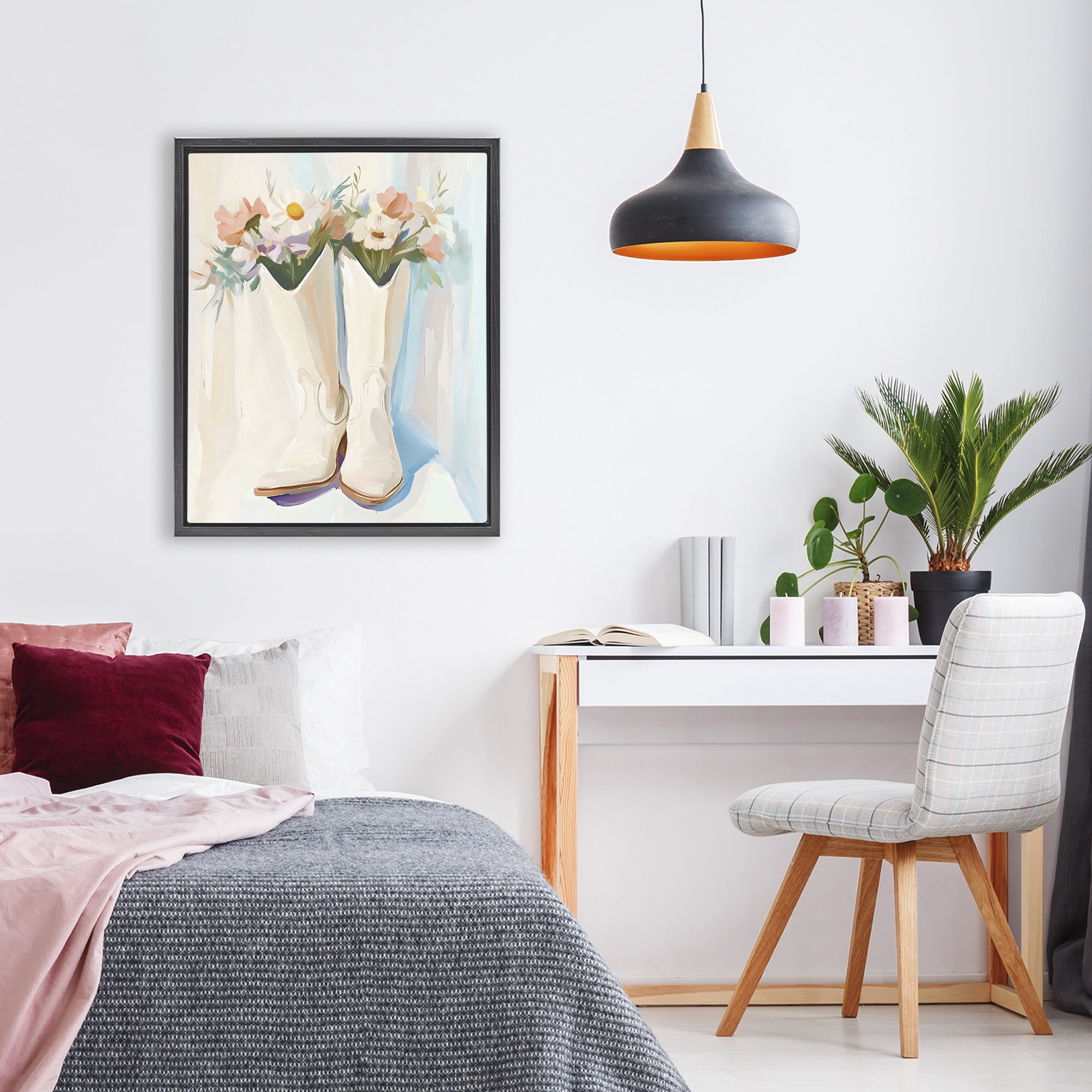 Stupell Industries Floral White Cowgirl Boots Black Framed Floater Canvas Wall Art, design by The Prints Vibe