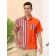 thumbnail image 2 of Lars Amadeus Camisa hawaiana de manga corta con botones y patchwork a rayas de verano para hombre Naranja multicolor L, 2 of 6