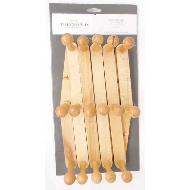 Threshold Large Wood Finish Rail Accordion Hook Wooden Coat & Hat Rack