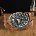 thumbnail image 4 of Fashion Bull Pattern PU Leather Vintage Waist Belt Waistband Mens Western Cowboy Belt Buckle Belt 110CM, 4 of 7