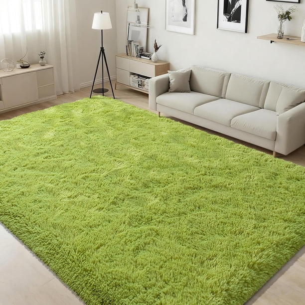 Alfombra ISEAU Soft Shaggy de 3 x 5 pies, lavable a máquina, verde