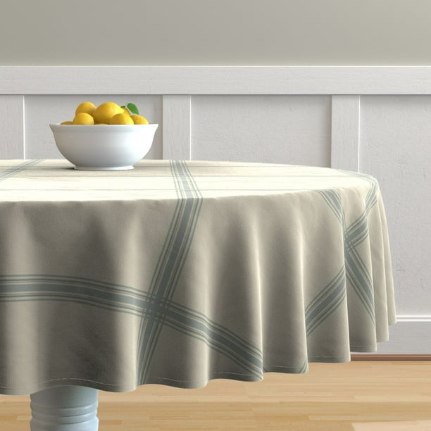Round Tablecloth Modern Farmhouse Vintage French Feed Sack Plaid Cotton Sateen Com Round Tablecloth Modern Farmhouse, Round Farmhouse Tablecloth