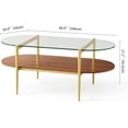 thumbnail image 2 of Rectangle Coffee Table Mid-Century Modern Design L W x H for Living Room - Structure Amber Glass Top and Walnut MDF Shelf Sleek Conical Metal Legs with Gold Finish, 2 of 8