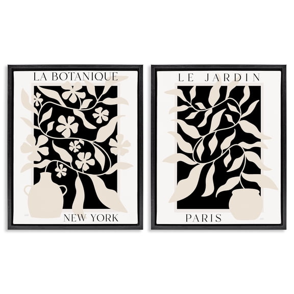 Stupell Industries New York & Paris Botanicals 2 Piece Black Framed Floater Canvas Set, design by Natalie Carpentieri