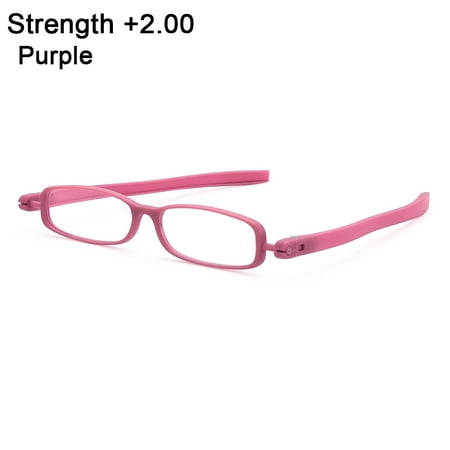 Women Men Light weight Reading Computer Vision Care Folding Reading Glasses Presbyopia Eyeglasses Eyewear 360 degree Rotation PURPLE STRENGTH +2.00