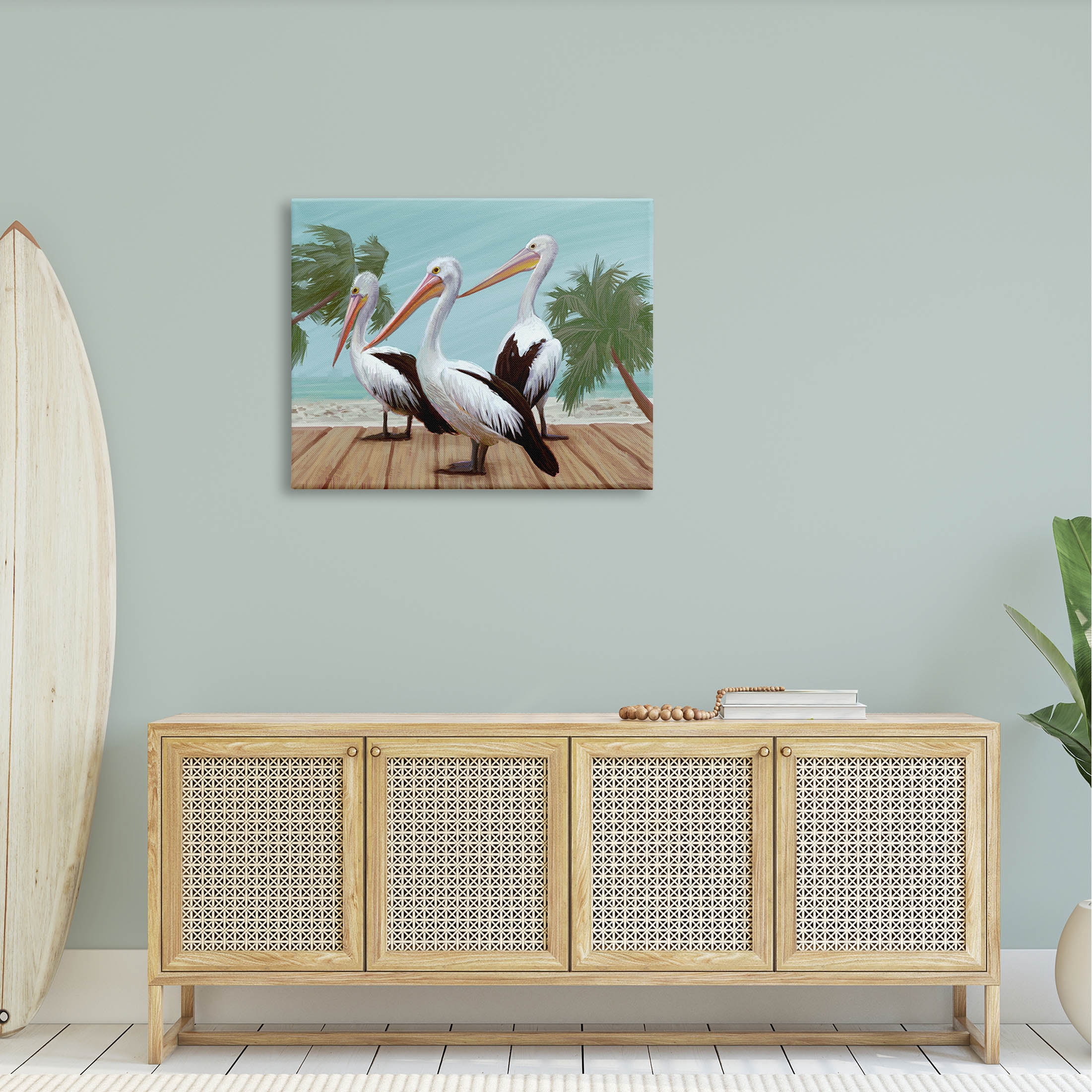 Stupell Industries Tropical Pelicans Beach Boardwalk Painting Gallery Wrapped Canvas Print Wall Art, Design by Ziwei Li