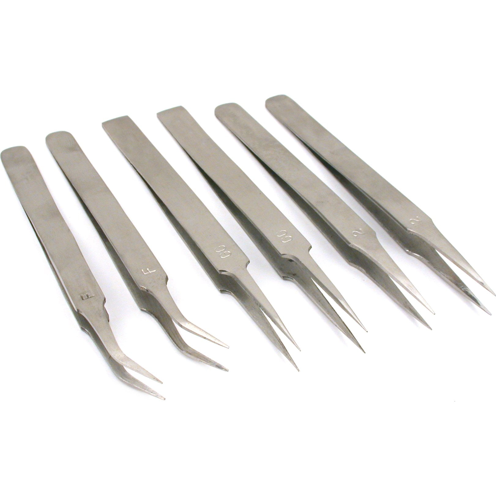 FindingKing 6Pc Tweezers Set Stainless Steel Jewelers Watch Tools