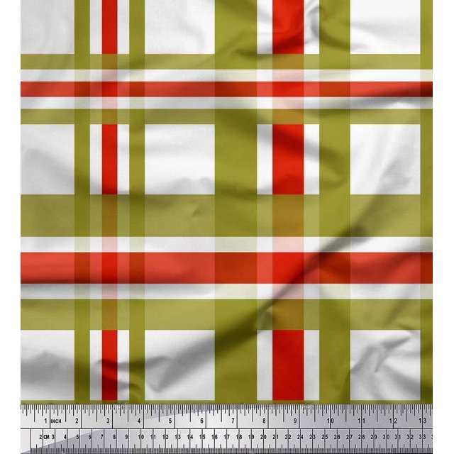 Soimoi Red Silk Fabric Gingham Check Printed Craft Fabric by the Yard 42 Inch Wide