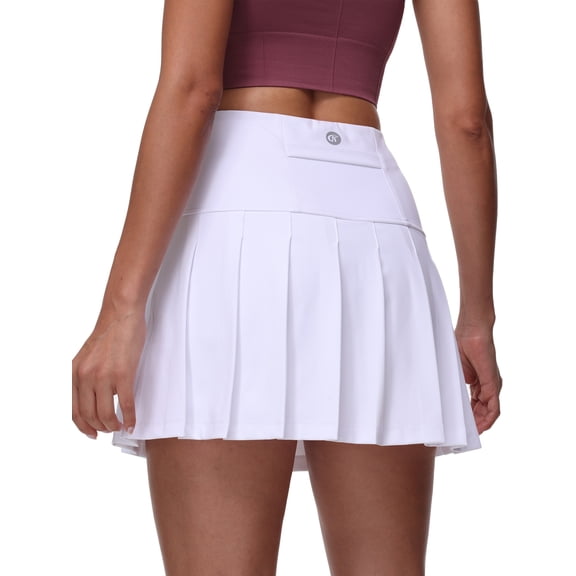Pdbokew Women's Pleated Tennis Skirt Golf Skirt Athletic High-Waisted Belted Pocket Lined Shorts Fitness White L