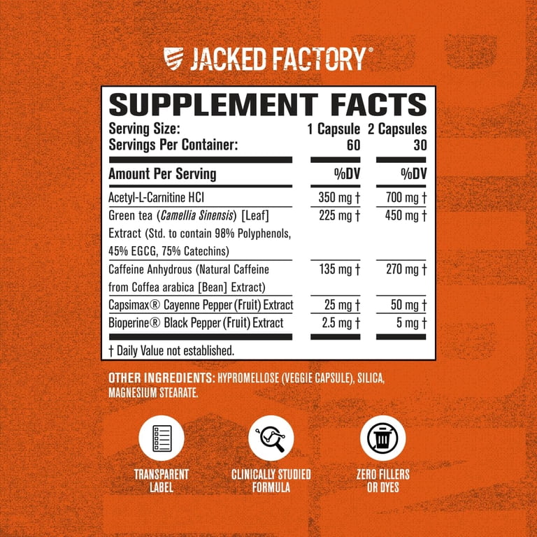 jacked factory l carnitine Jacked Factory Burn-XT Clinically Studied Fat Burner & Weight Loss  Supplement - Appetite Suppressant & Energy Booster - With Acetyl L-Carnitine,  Green Tea Extract and More - 60 Natural Diet Pills