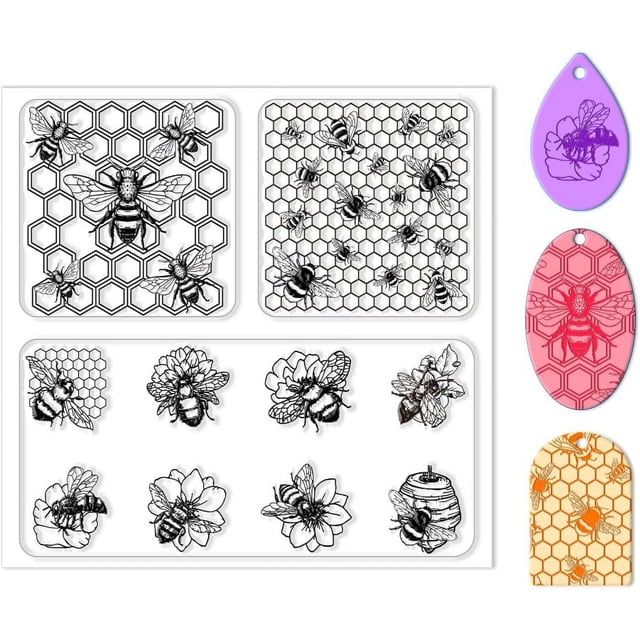 Polymer Clay Texture Sheets Bee Pattern Polymer Clay Texture Mat Insect Silicone Mat Silicone Molding Pattern Sheets for Pottery Earrings Jewelry Making
