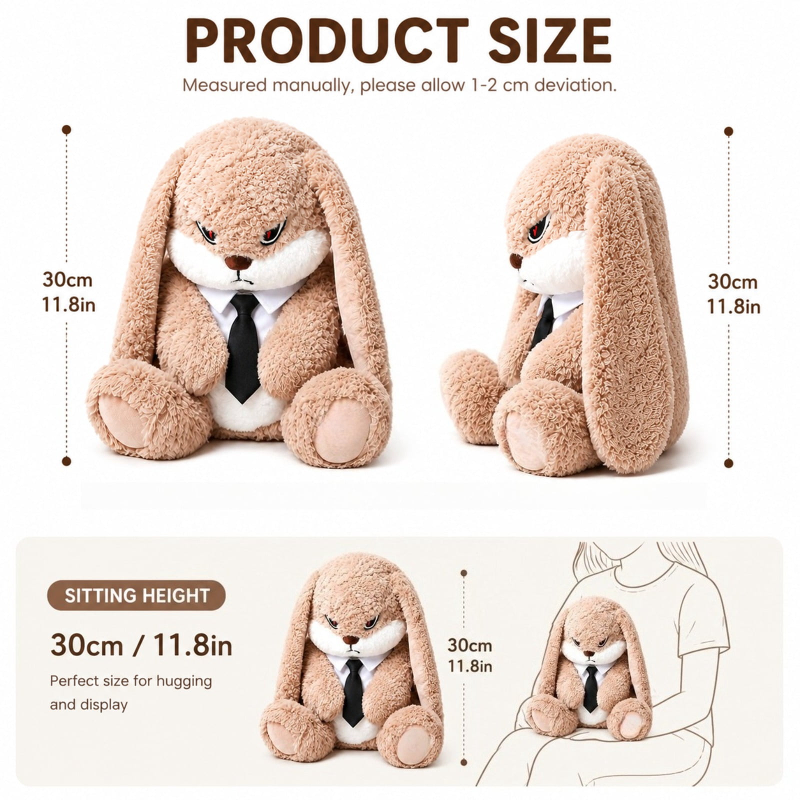 Long Ear Bunny Plush Toy with Tie Soft Stuffed Rabbit Doll Cute Gift Plushie