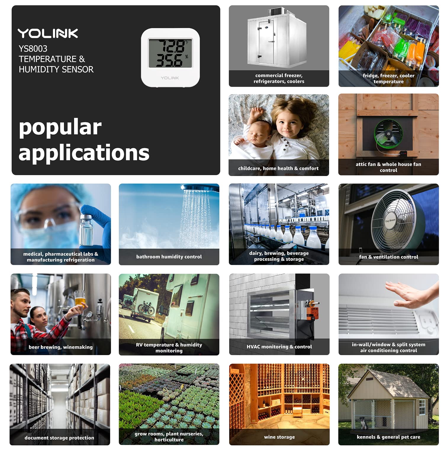 YoLink Smart Wireless Temperature/Humidity Sensor Wide Range for Freezer Fridge Monitoring Pet Cage/Tank Monitoring, App Alerts, Text/SMS, Email Alerts, Works with Alexa IFTTT, 2 Pack - Hub Included
